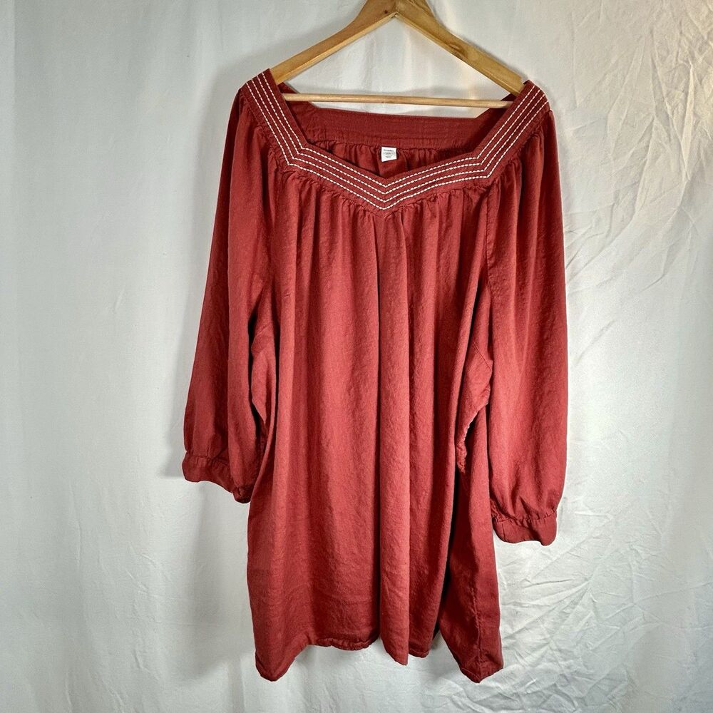 Old Navy Boho Shirt Top Blouse 4X Red Sumac Square Neck Embroidered